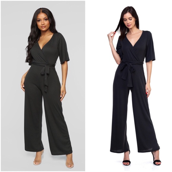 LilyandGypsy Pants - Black Surplice front wide leg jumpsuit